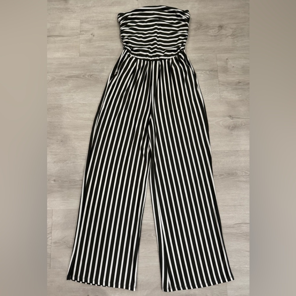 Heart & Hips Striped Pants Romper Olive Green and Off White - S